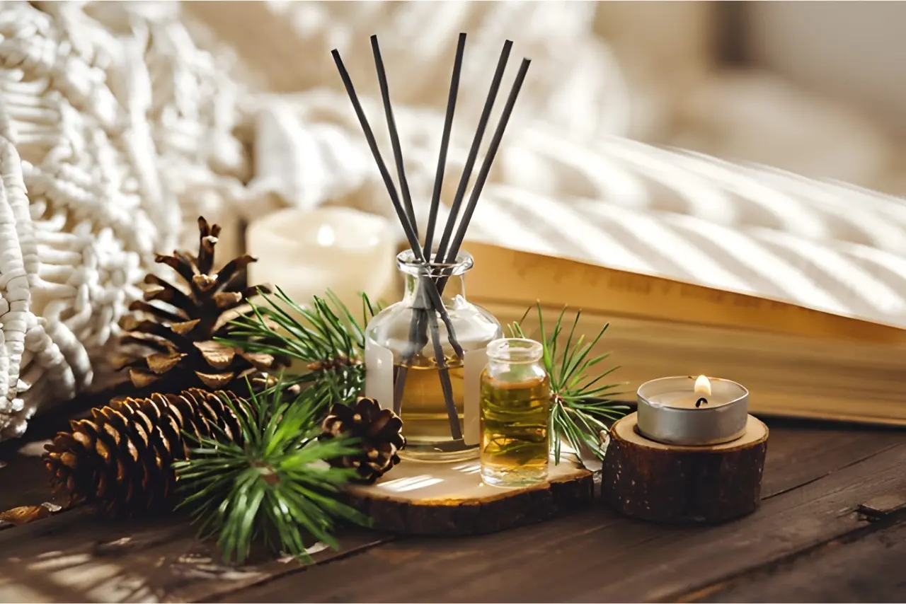 Aroma therapy massage with essential oils and candles for relaxation